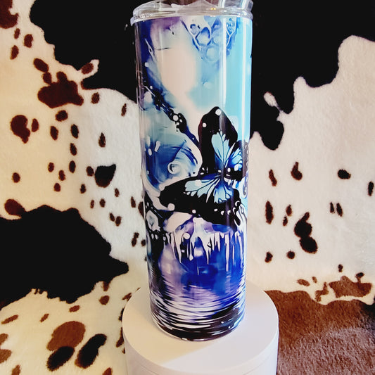 Blue Butterfly Custom 20oz Skinny Tumbler