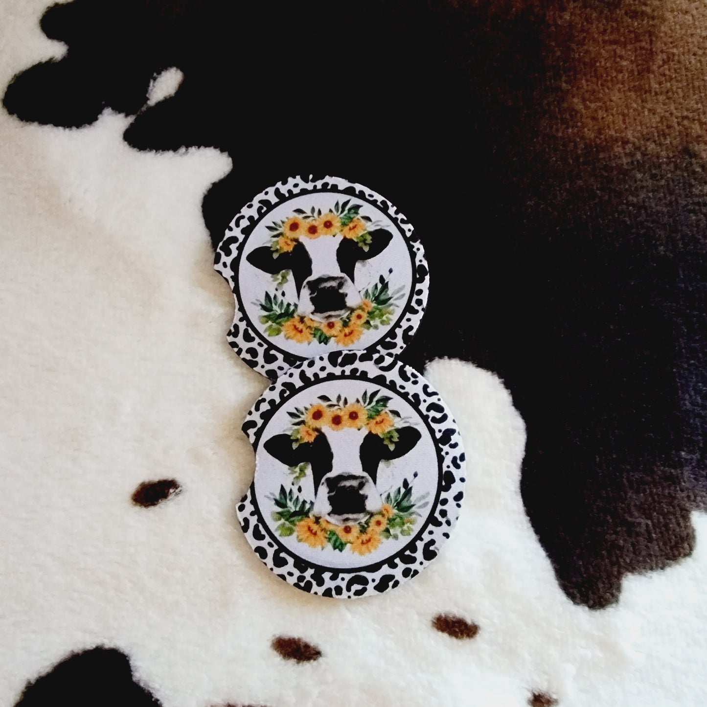 Cow Leopard Print Neoprene Car Coasters