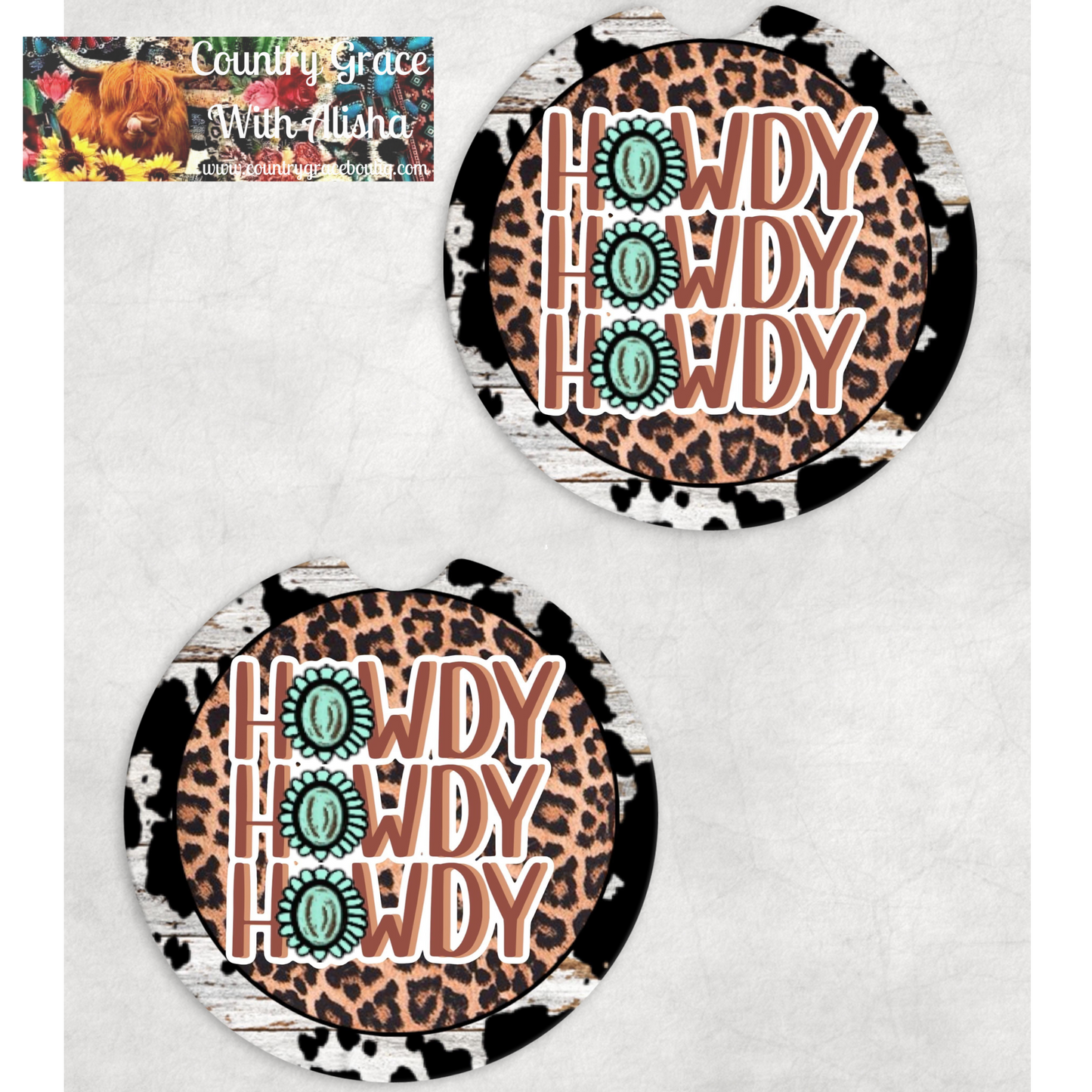 Howdy Western Neoprene Car Coaster Set