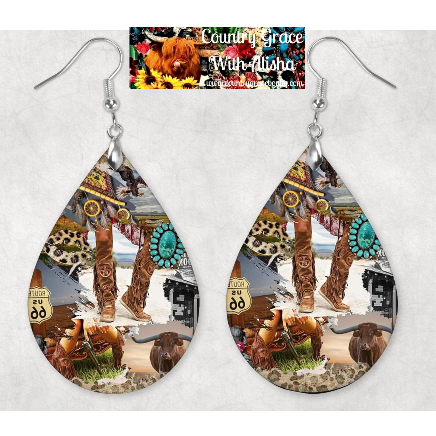 Western Theme Teardrop Dangle Custom Earrings