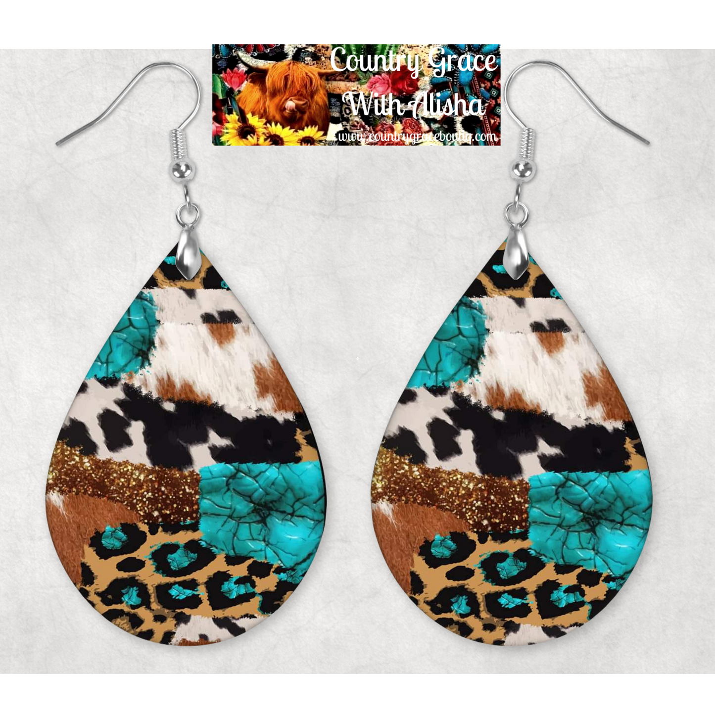 Cow Print Teardrop Dangle Custom Earrings