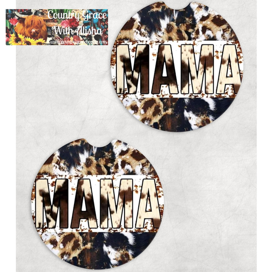 Mama Cow Print Neoprene Car Coasters