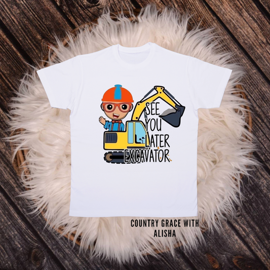Blippi Excavator Kids Tee Shirt White Short Sleeve Graphic Tee