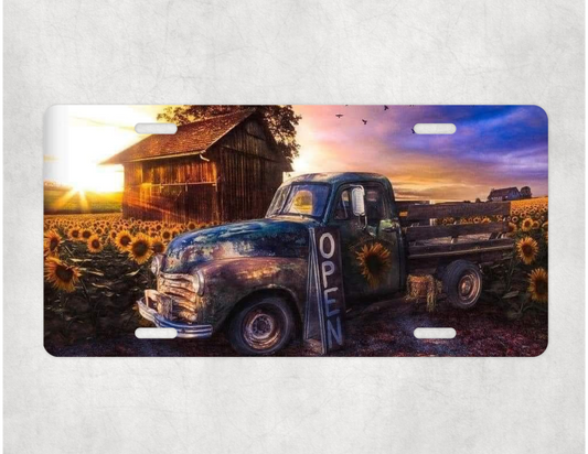Sunflower Old Truck Car Tag License Plate
