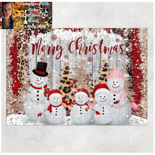 Merry Christmas Snowman 120 Piece Handmade Jigsaw Puzzle