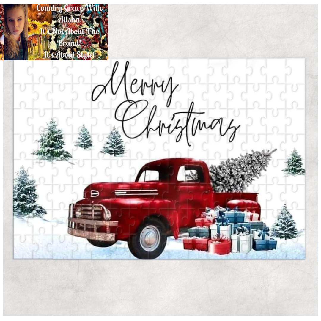 Merry Christmas Old Truck 120 Piece Handmade Jigsaw Puzzle