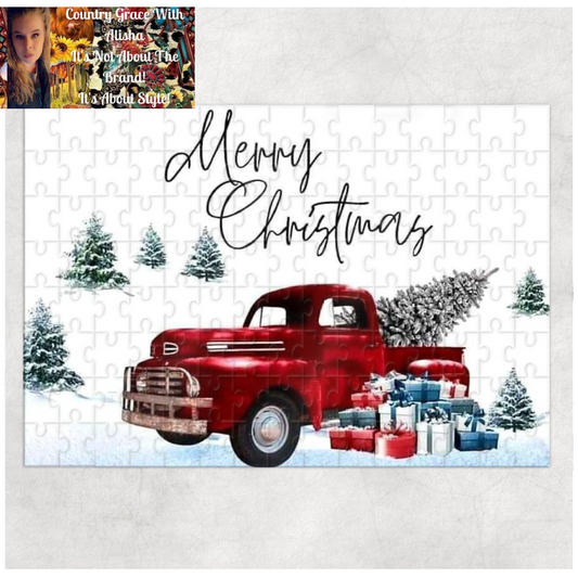 Merry Christmas Old Truck 120 Piece Handmade Jigsaw Puzzle