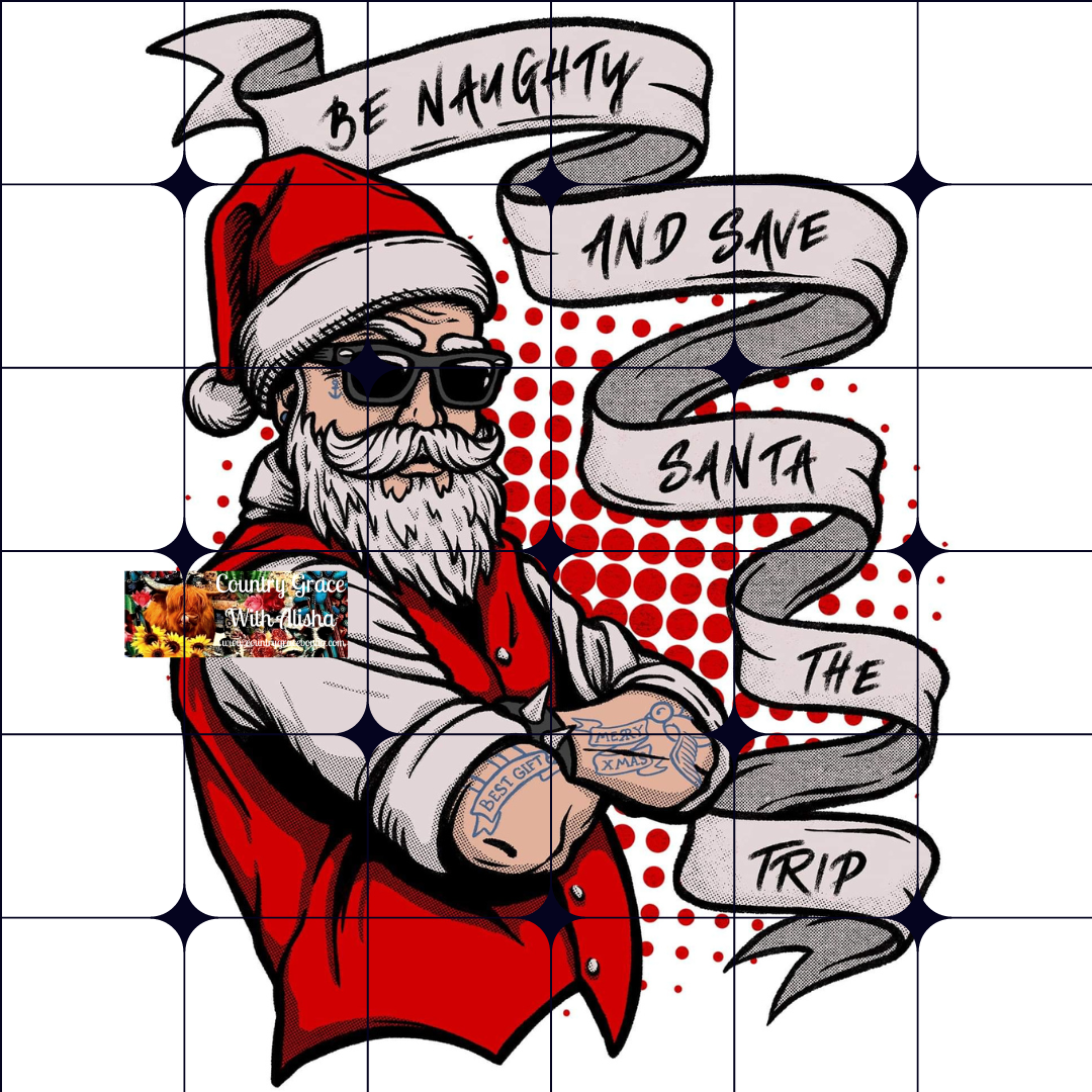 Naughty Santa Christmas Ready to Press Sublimation Transfer