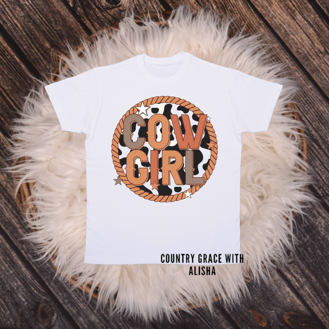 Cow Girl Kids Graphic Tee Shirt Short Sleeve