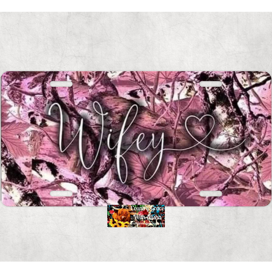 Wifey Pink Camo Custom Handmade Car Tag License Plate