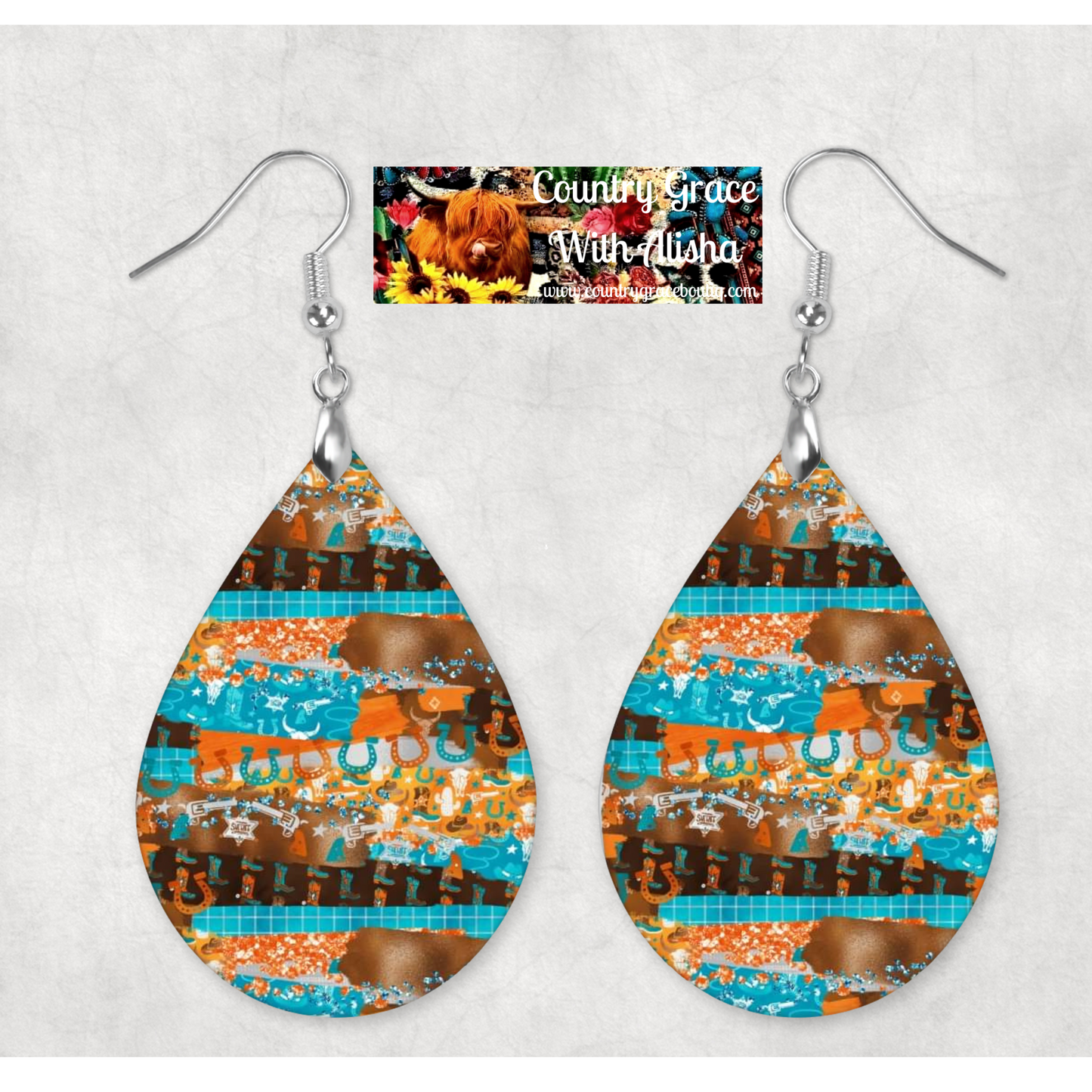 Western Horseshoe Teardrop Dangle Custom Earrings