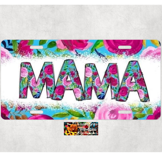 Mama Floral Custom Handmade Car Tag License Plate