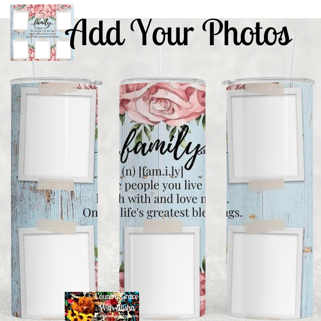 Family Floral Custom Photo 20oz Skinny Tumbler
