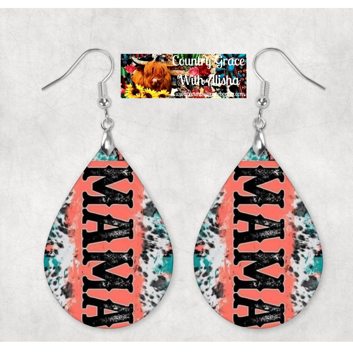 Mama Western Teardrop Dangle Custom Earrings