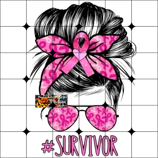 Messy Bun Breast Cancer Ready to Press Sublimation Transfer
