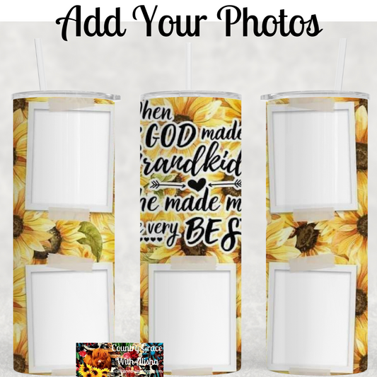 Sunflower Grandkids Custom Photo 20oz Skinny Tumbler