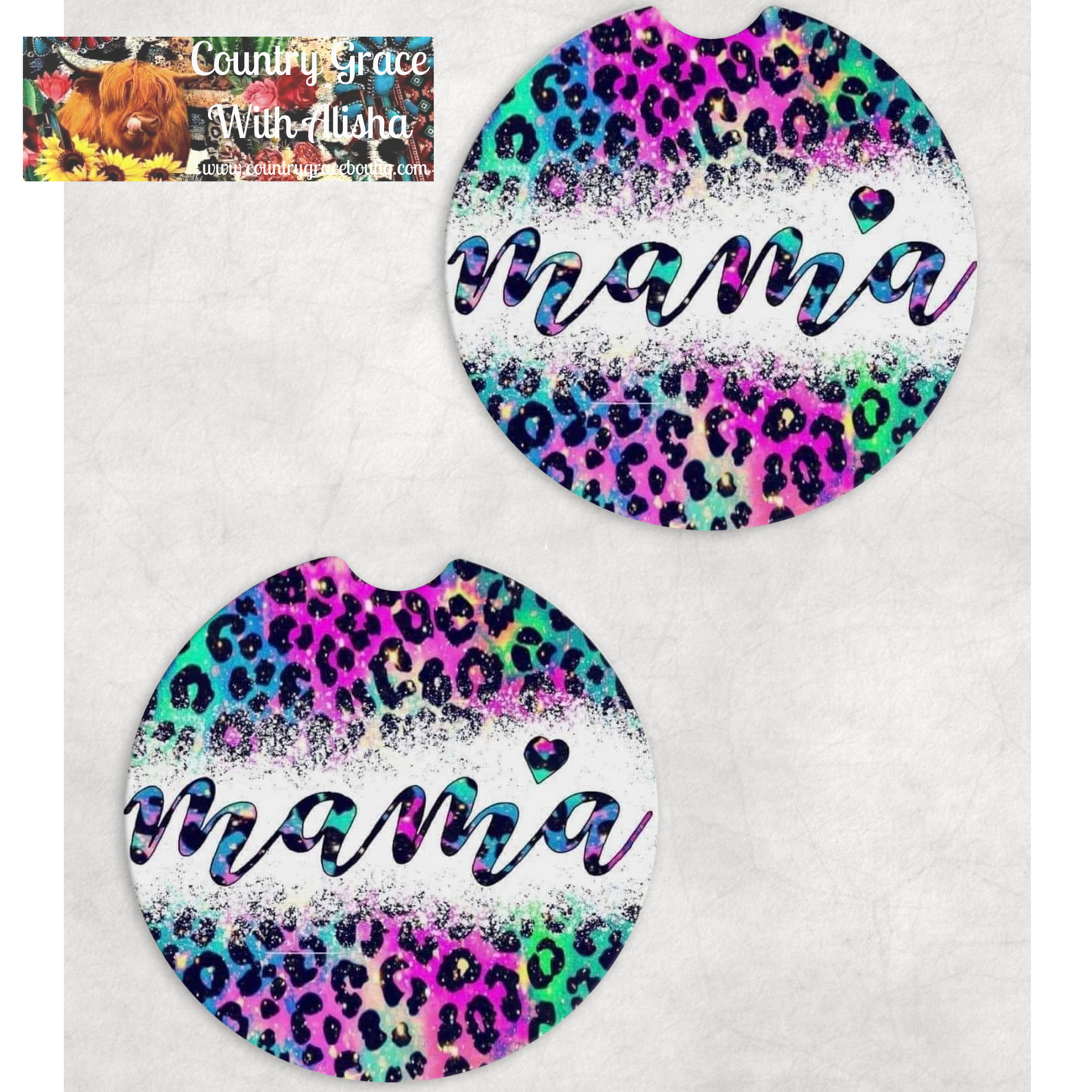 Mama Leopard Neoprene Car Coaster Set