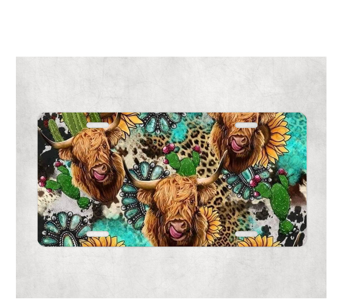 Highland Cow Western Car Tag License Plate