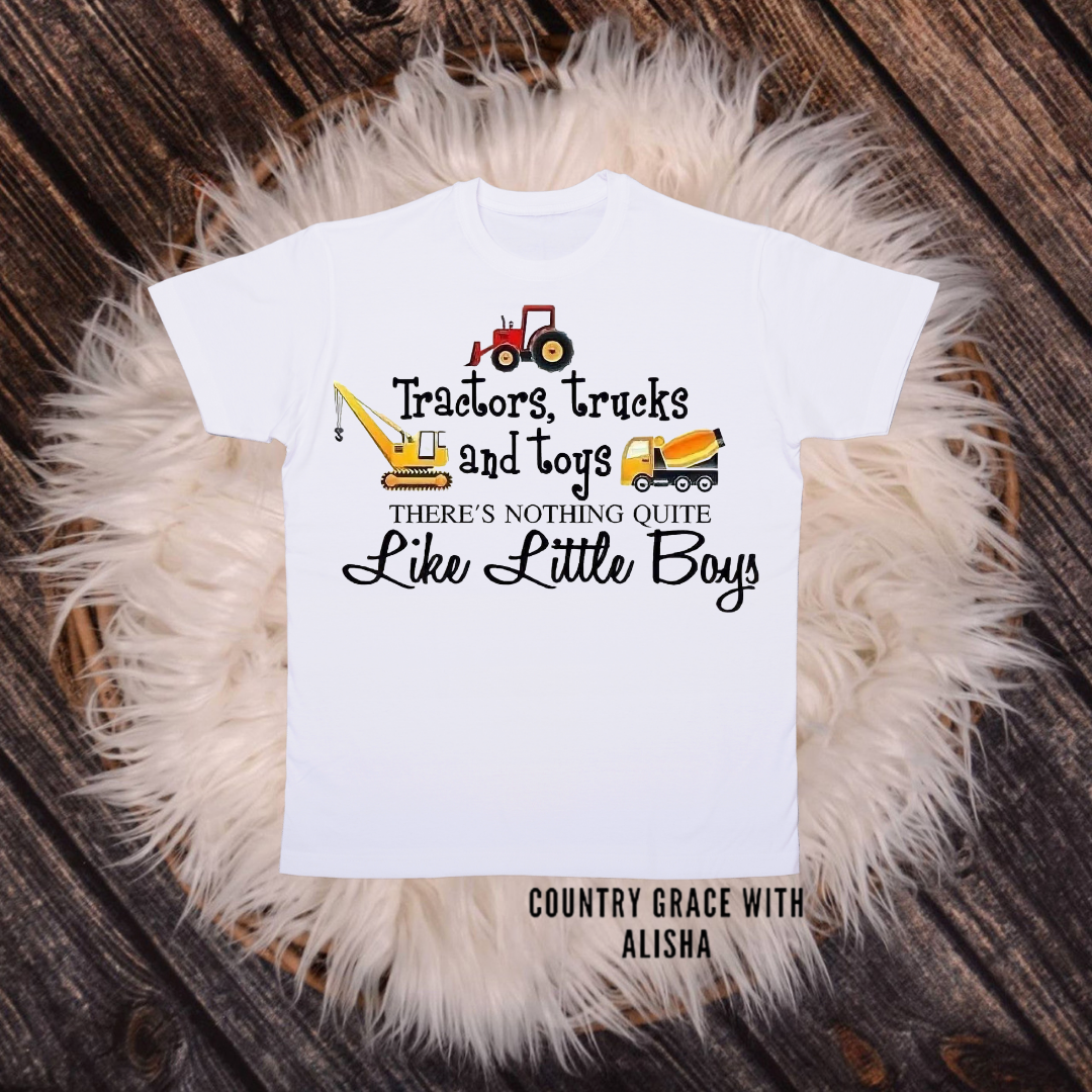 Tractors And Trucks Kids TShirt White Short Sleeve Graphic Tee
