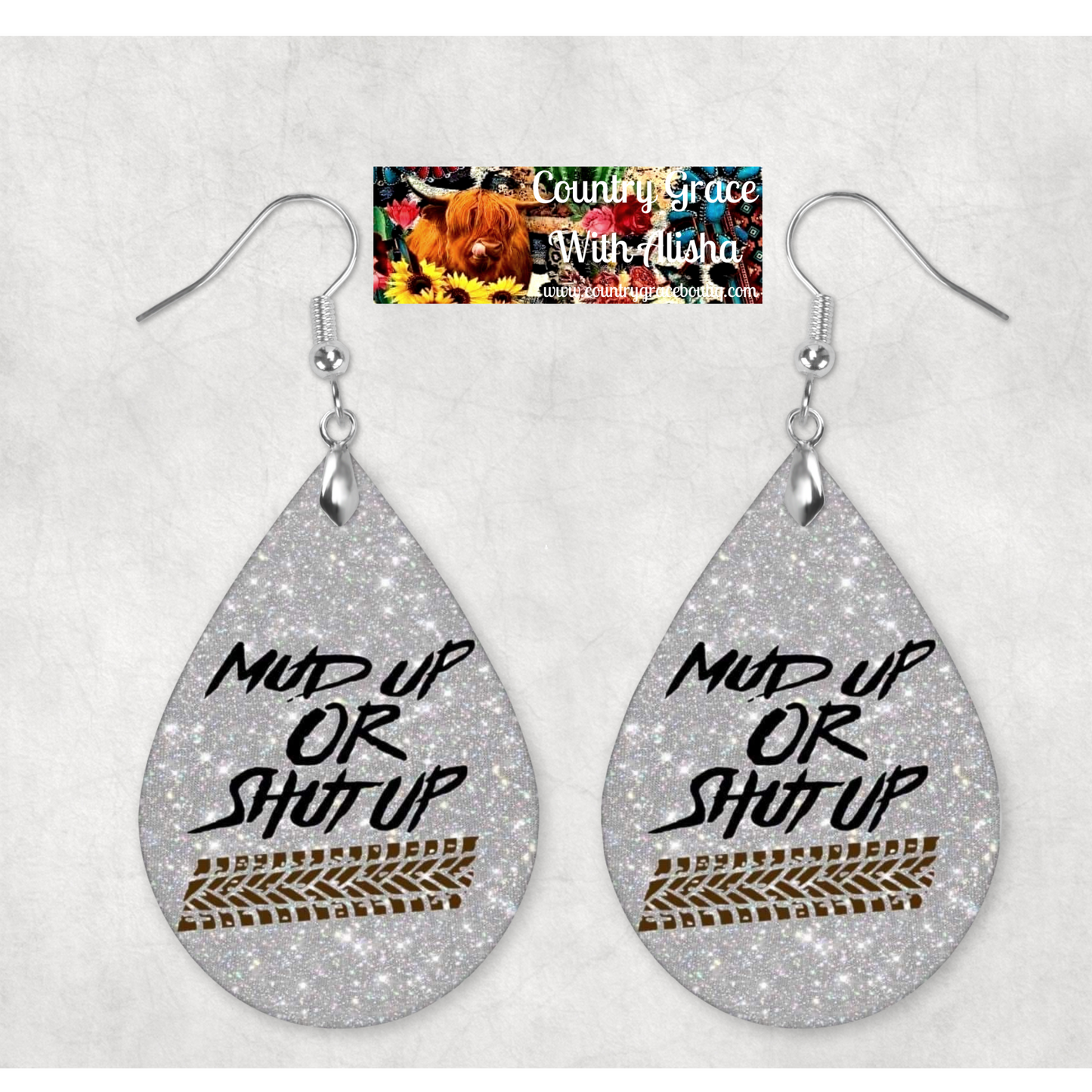 Mud Up Western Teardrop Dangle Custom Earrings