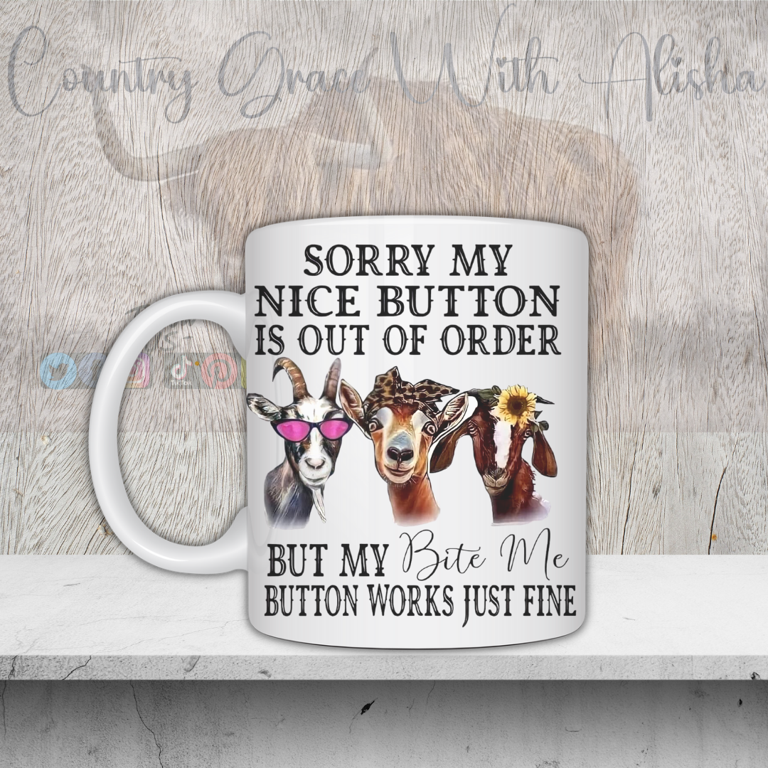 Goats Nice Button Sublimated 11oz Ceramic Coffee Mug
