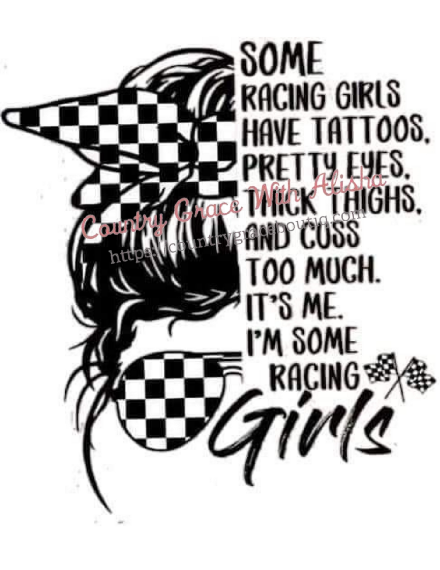 Racing Girls Messy Bun Ready To Press Sublimation Transfer