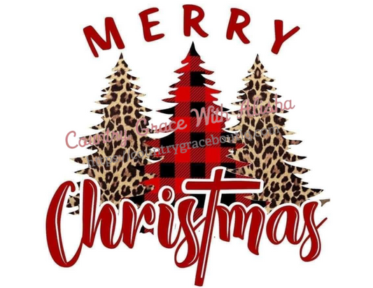 Merry Christmas Leopard Trees Ready To Press Sublimation Transfer
