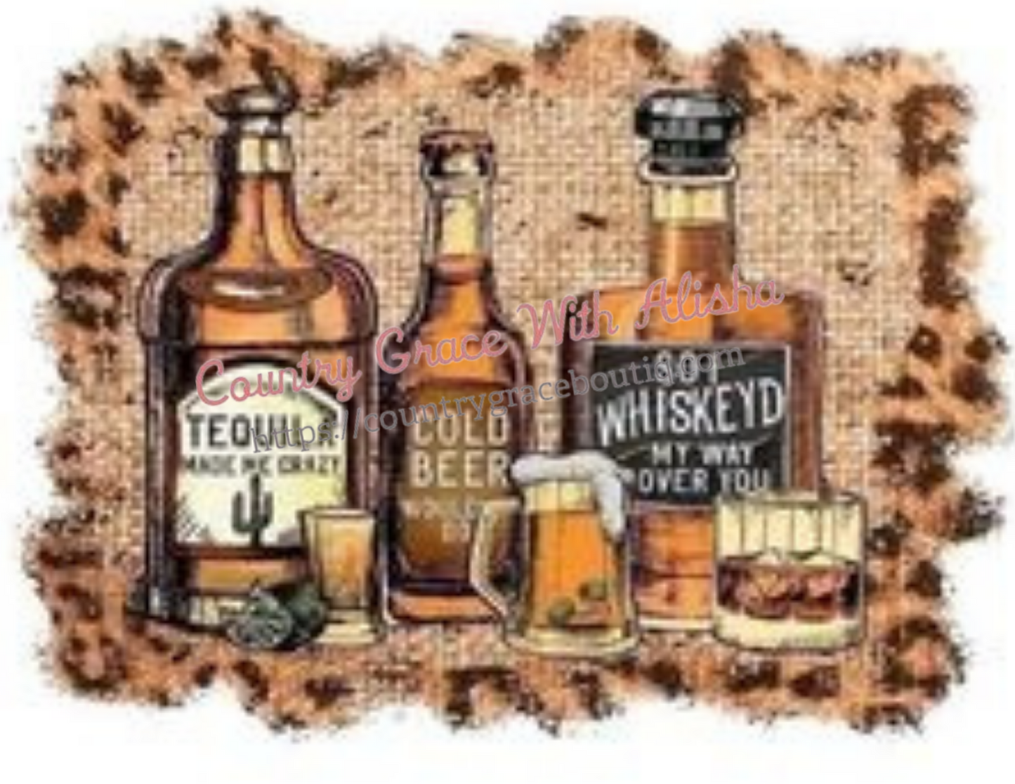 Whiskey Bottle Leopard Ready To Press Sublimation Transfer