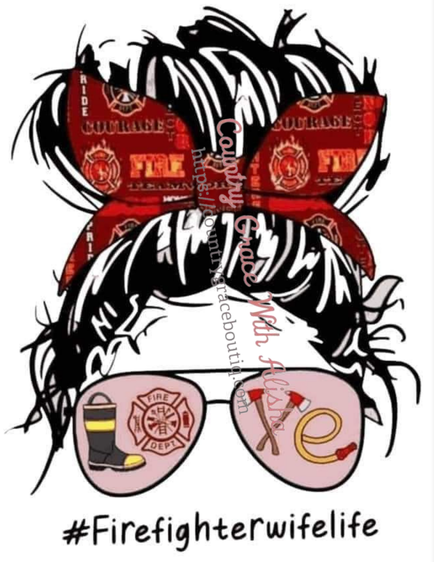 Messy Bun Firefighter Wife Ready To Press Sublimation Transfer