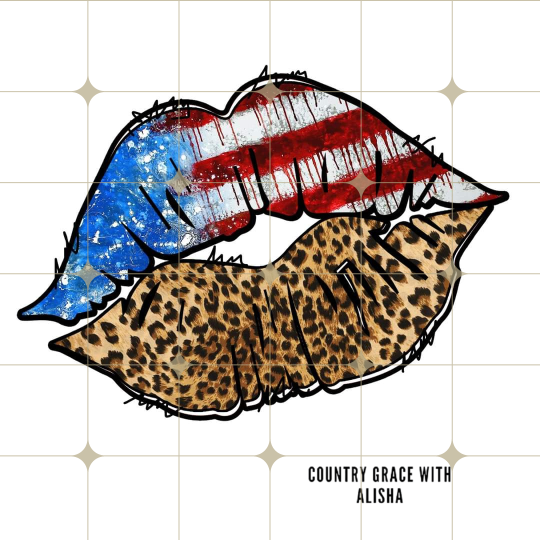 Usa Flag Leopard Lips Ready to Press Sublimation Transfer