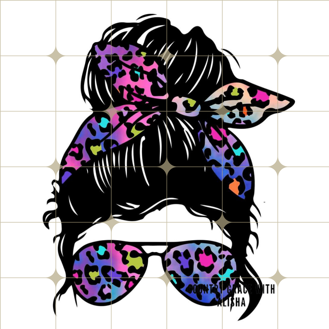 Animal Print Messy Bun Ready to Press Sublimation Transfer