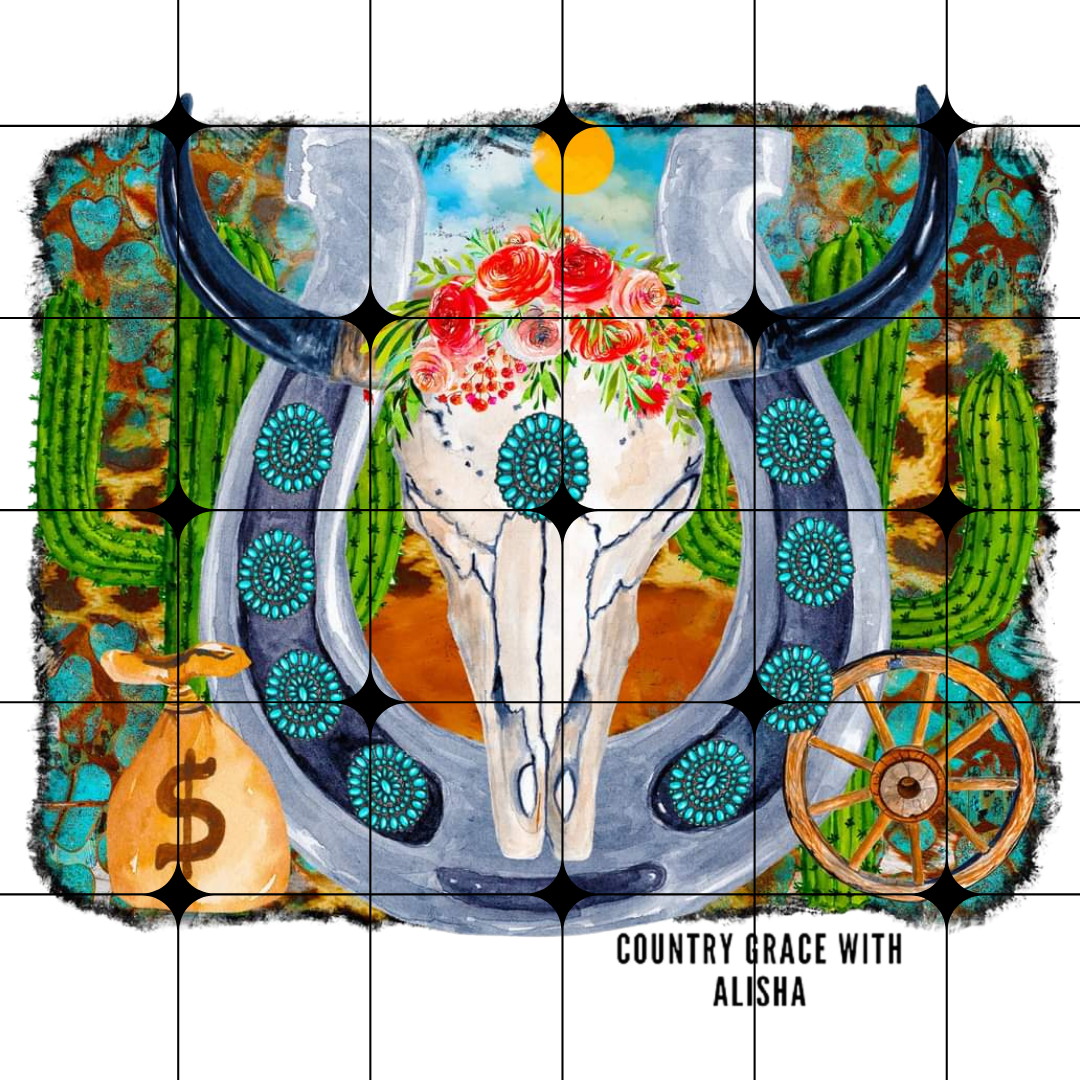 Western Bull Skull Ready to Press Sublimation Transfer