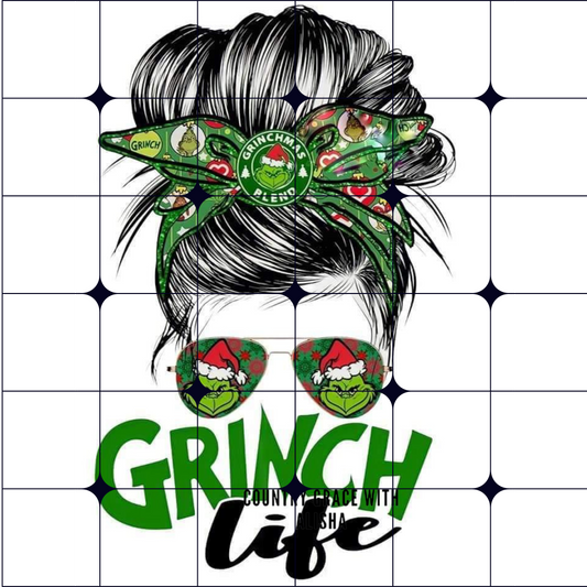 Messy Bun Grinch Ready to Press Sublimation Transfer