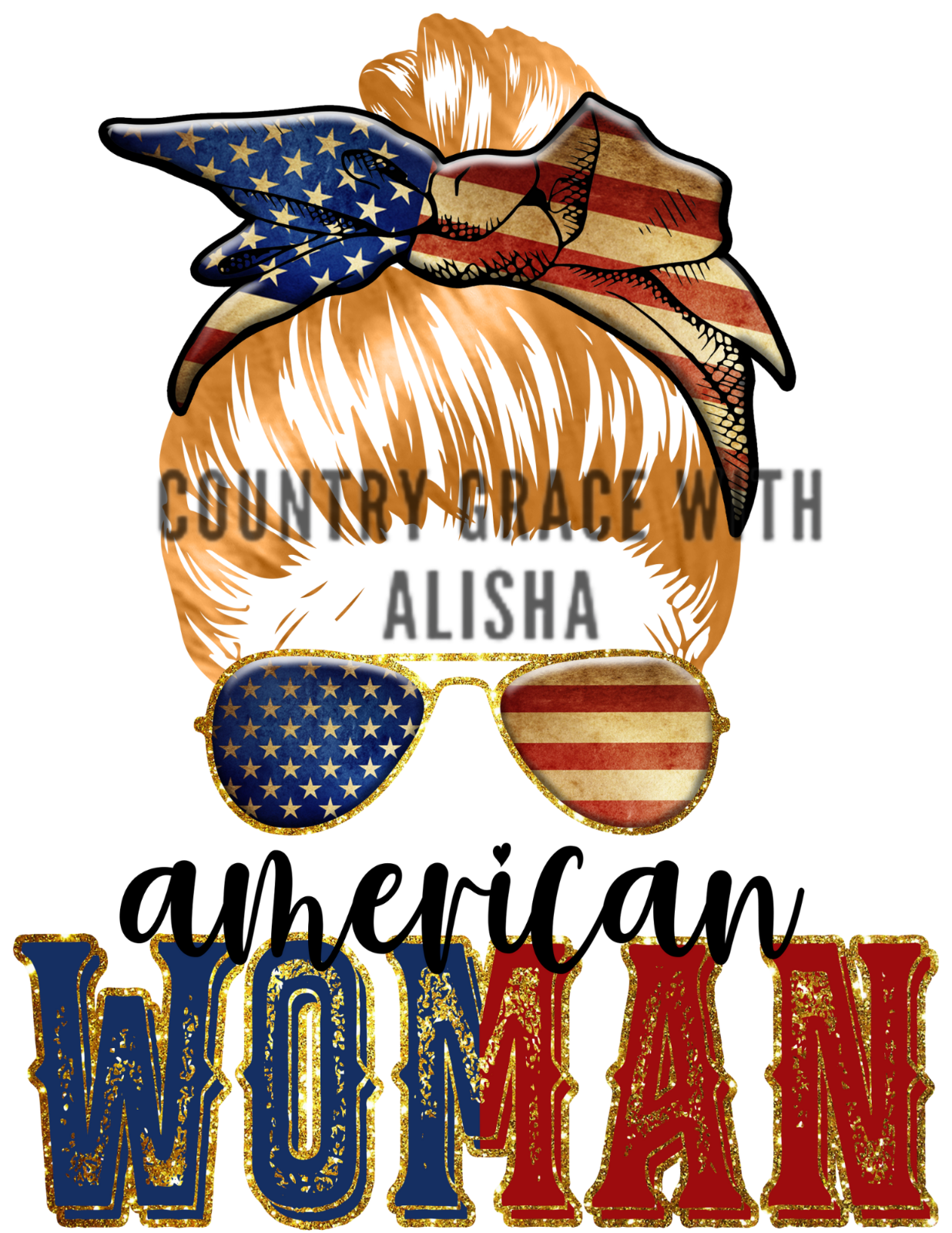 Messy Bun American Woman Ready to Press Sublimation Transfer