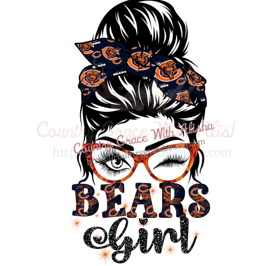 Bears Girl Messy Bun Ready To Press Sublimation Transfer -