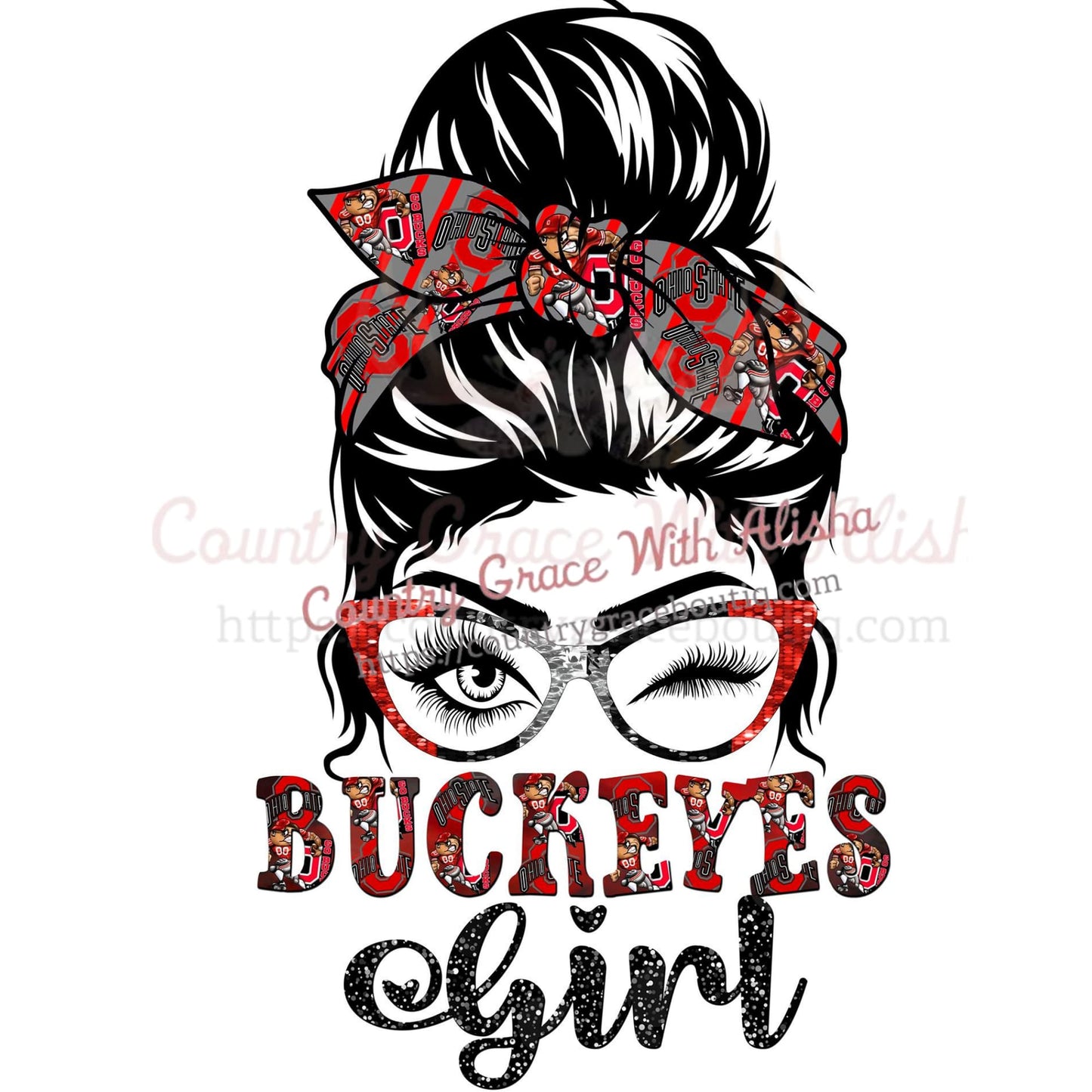 Buckeyes Girl Messy Bun Sublimation Transfer - Sub $1.50