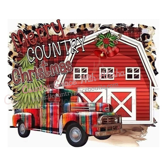 Country Christmas Old Red Truck Ready To Press Sublimation