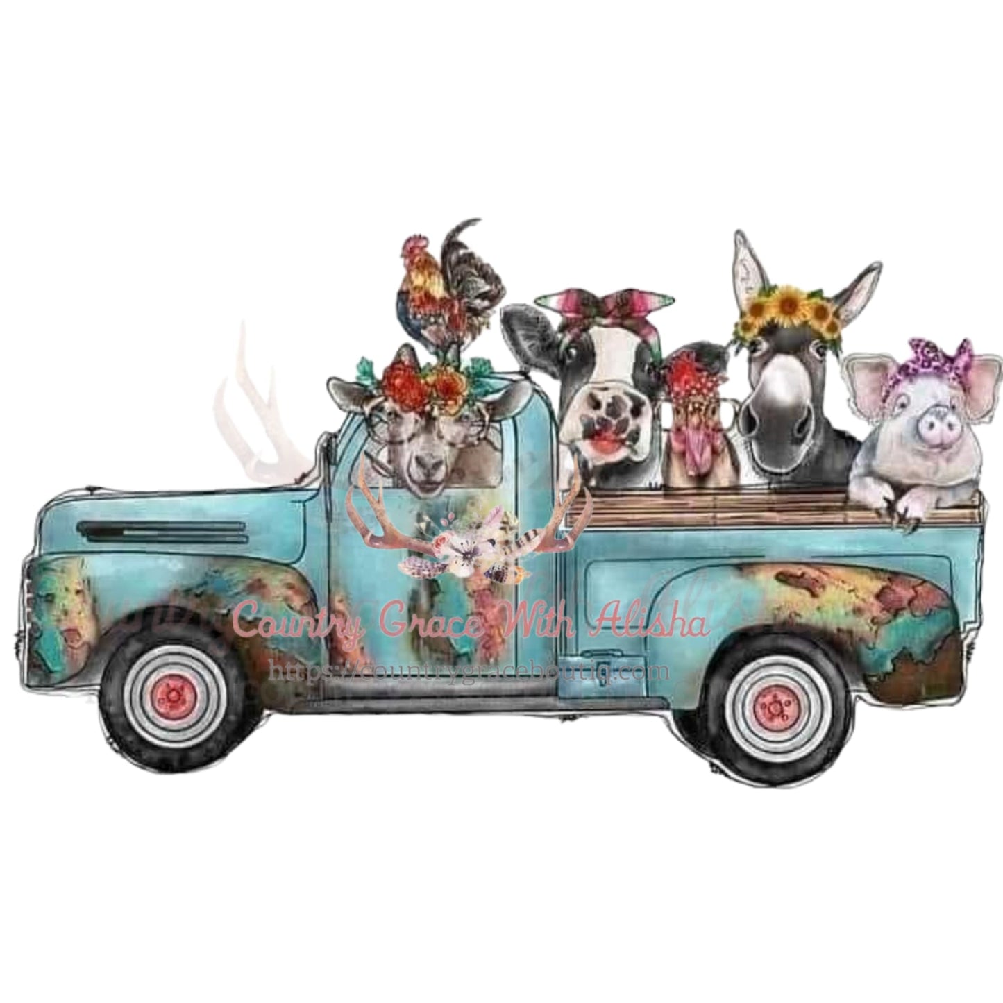 Farm Animals Old Truck Sublimation Transfer - Sub $1.50