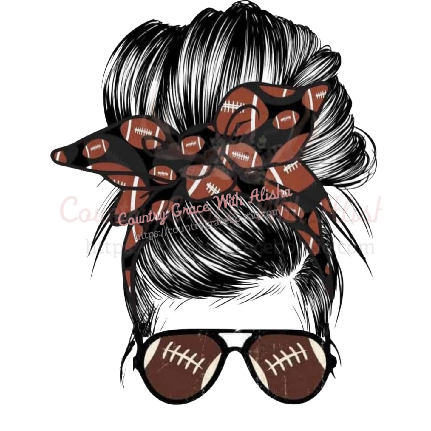 Football Messy Bun Sublimation Transfer - Sub $1.50 Country