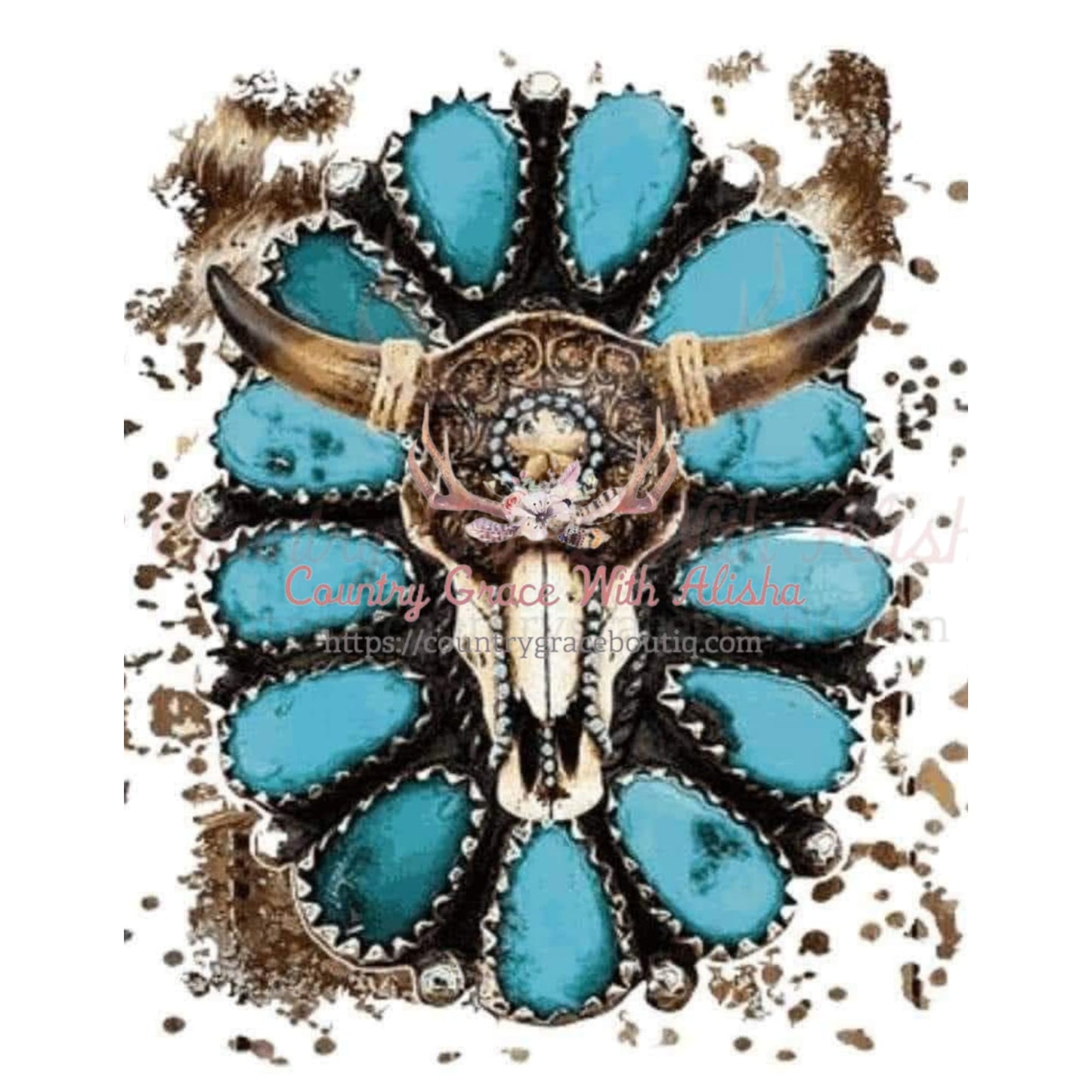 Turquoise Bull Skull Sublimation Transfer - Sub $1.50