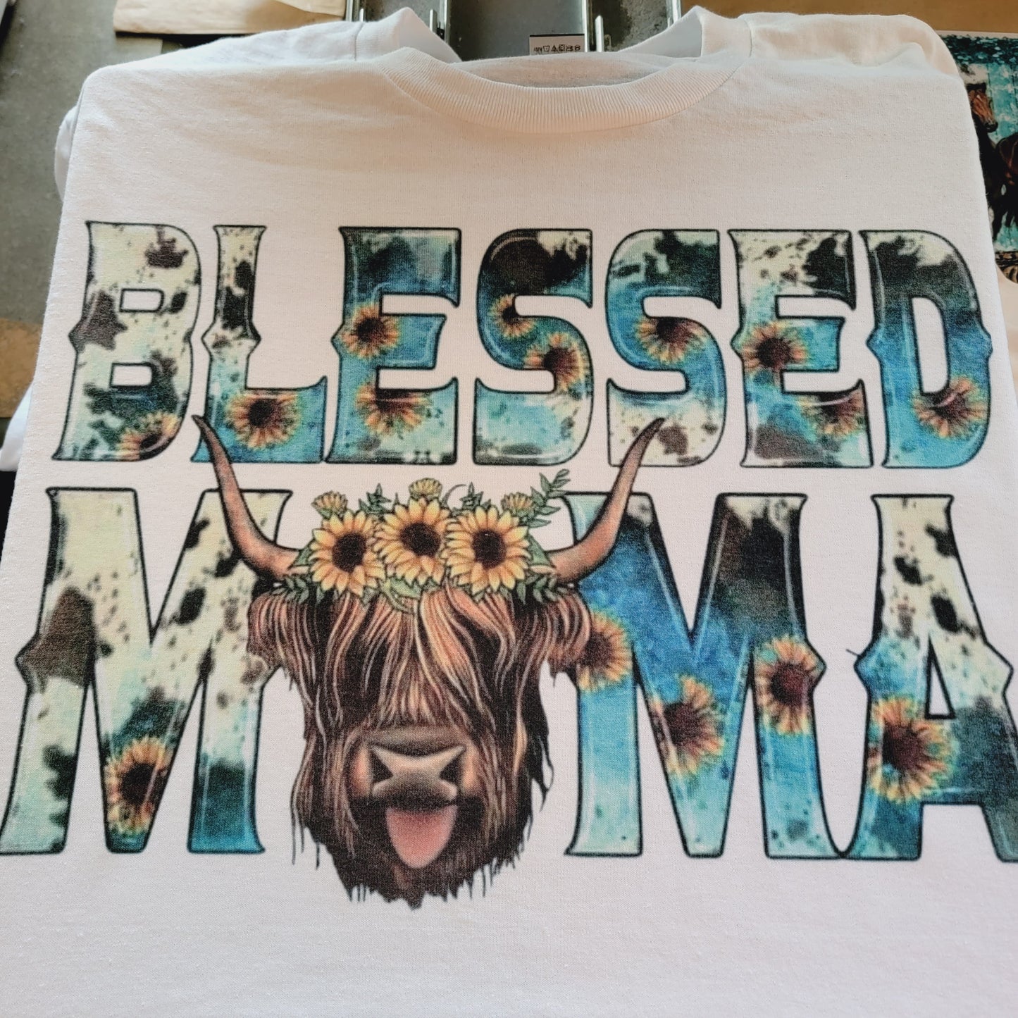 Blessed Mama Highland Cow Graphic T-Shirt