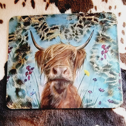 Highland Cow Floral Mouse Pad