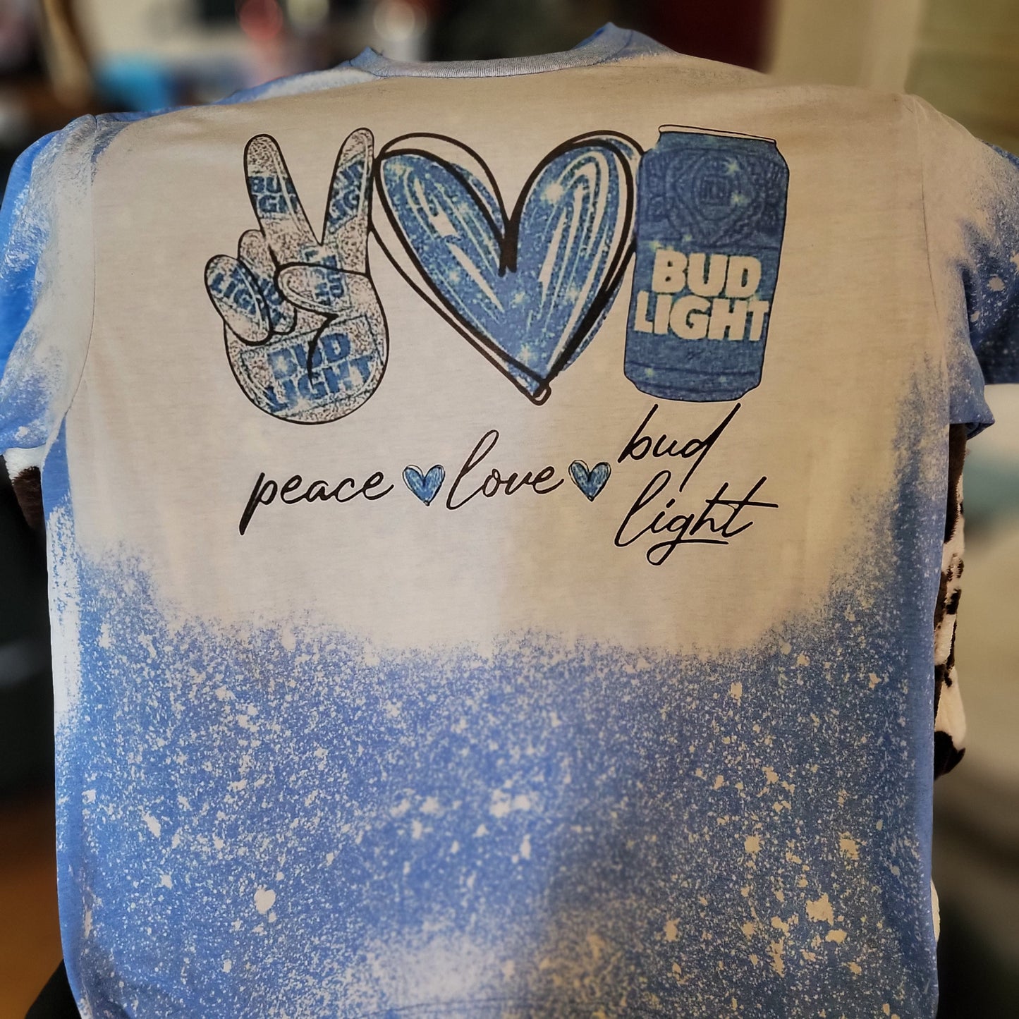 Peace Love Bud Light Blue Bleached Graphic Tee