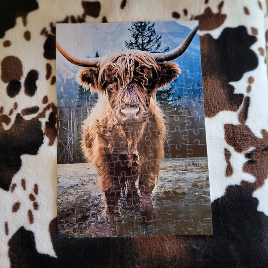 Highland Cow Winter Handmade Jigsaw Puzzle