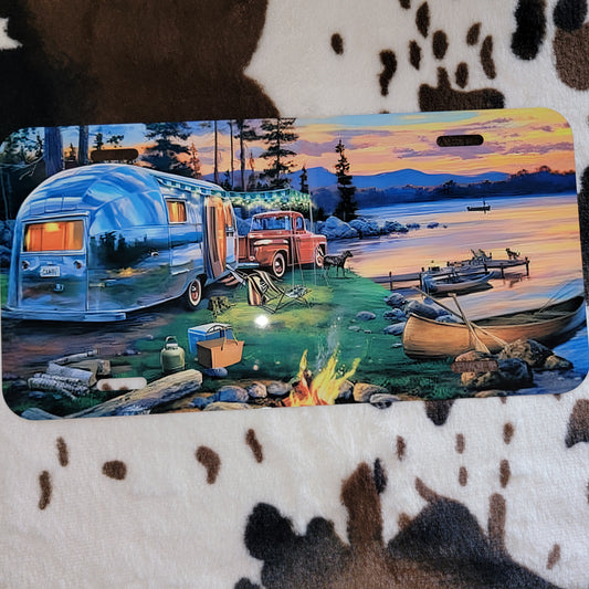 Camping On The Lake Car Tag License Plate