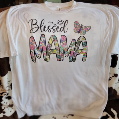 Blessed Mama Butterfly Graphic Tee Shirt