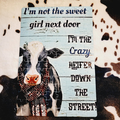 Cow Not The Sweet Girl Next Door 120 Piece Handmade Jigsaw Puzzle