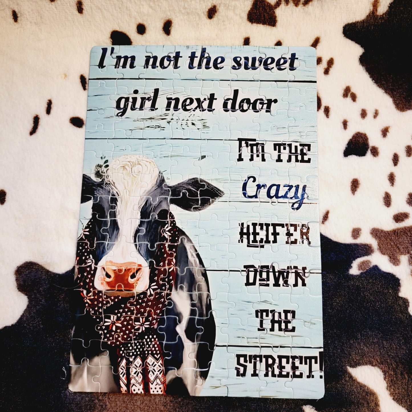 Cow Not The Sweet Girl Next Door 120 Piece Handmade Jigsaw Puzzle