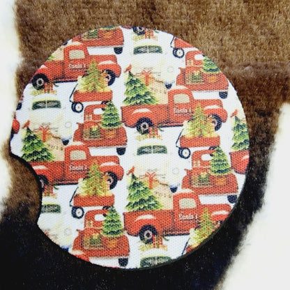 Old Red Truck Christmas Neoprene Car Coasters