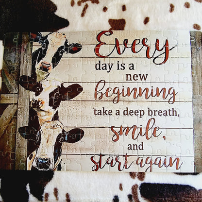 Everyday Is A New Beginning Cow 120 Piece Handmade Jigsaw Puzzle